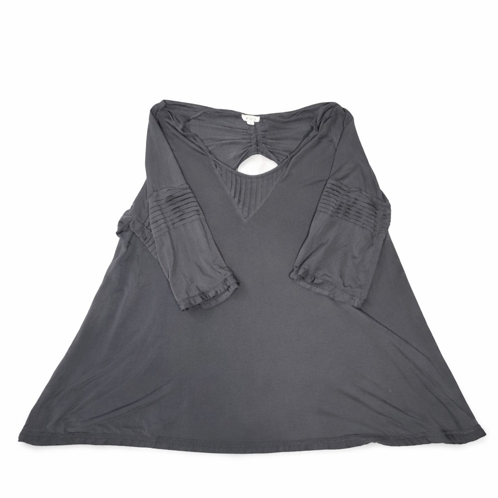 POL Charcoal Gray V-Neck Back Cutout Ruched Tie Top RCT387 Large - Picture 4 of 7
